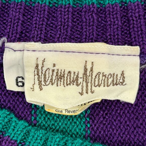 Vintage Neiman Marcus Sweater Womens Size 6 Purple Green Striped Made In USA 80s - Picture 4 of 7